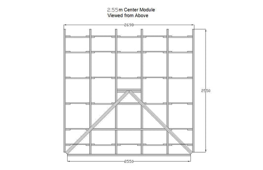 Shropshire CNC XL center door pod frame kit for modular buildings, measuring 2.698m by 2.55m, with metal framing and door opening.