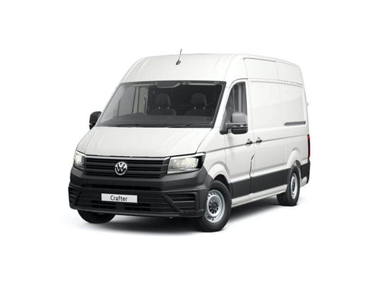 Volkswagen Crafter 2017+ van with ply lining interior, showing the cargo area with wooden paneling and spacious load space.