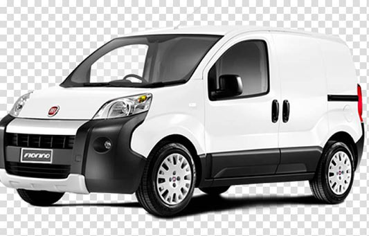 Fiat Fiorino van from 2007-2017 with ply lining installed in the cargo area, showing the vehicle's interior and rear open door.