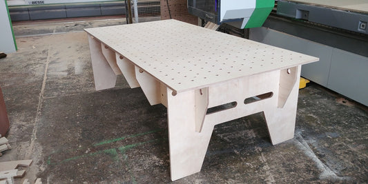 Shropshire CNC knock down work bench with MFT table top, measuring 2435 x 1215 mm, suitable for workshop and jig use.