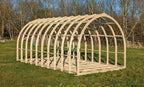 Shropshire CNC glamping pod frame kit with 4.2m width, modular building structure, showing metal frame components and assembly details.