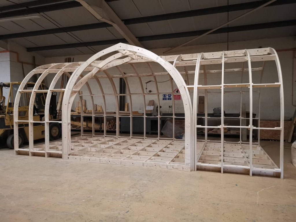 Shropshire CNC XL centre door pod frame kit for modular buildings, 10m by 4m, with metal frame components and central door opening.