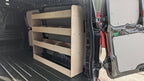 VW T7 Transporter LWB van rack tool organiser for commercial vehicle storage and organization in the van cargo area.