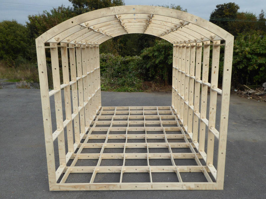 Basic Shepherds Hut Frame Kit from Shropshire CNC, modular building frame measuring 2.59 meters wide, with metal structural components.