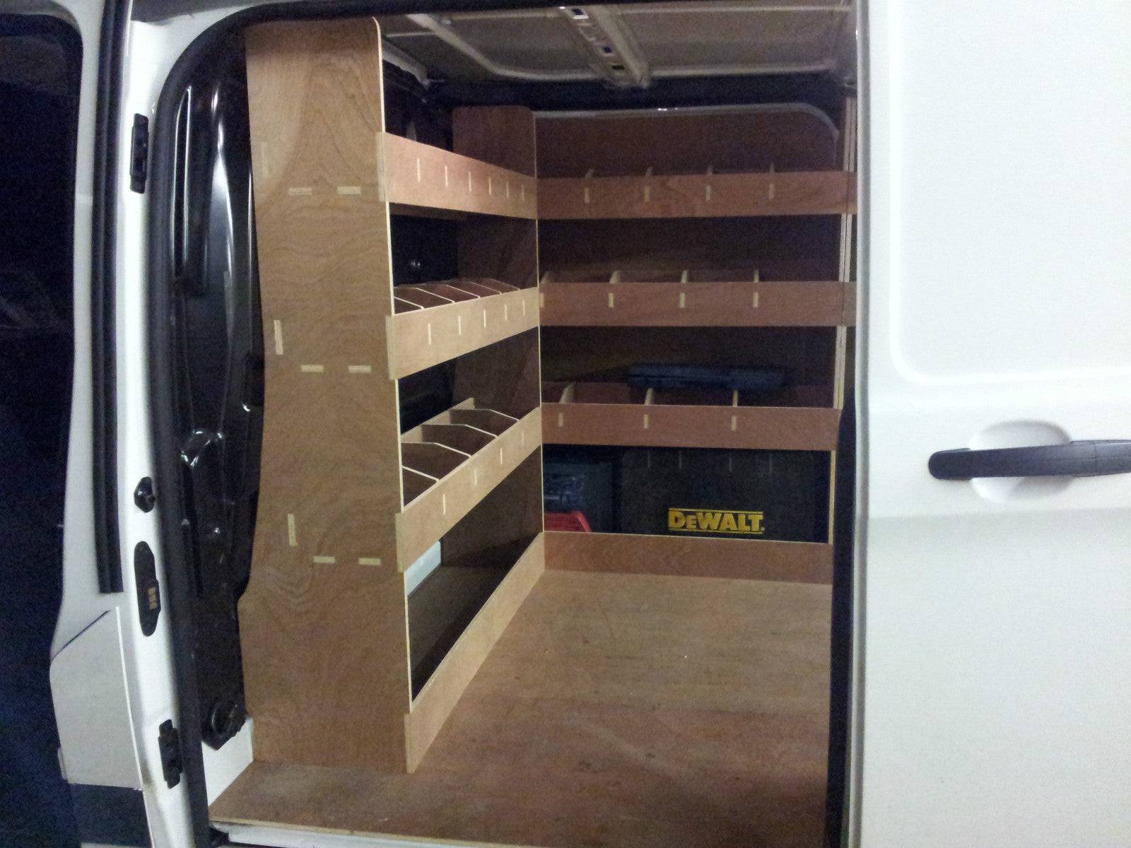 Ford Transit Custom SWB van shelving rack and tool organiser for 2012-2023, vehicle interior storage solution.