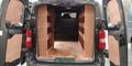 RS Toyota Proace MWB 2016 van racking with plywood shelving, triple unit commercial vehicle storage solution inside a van.