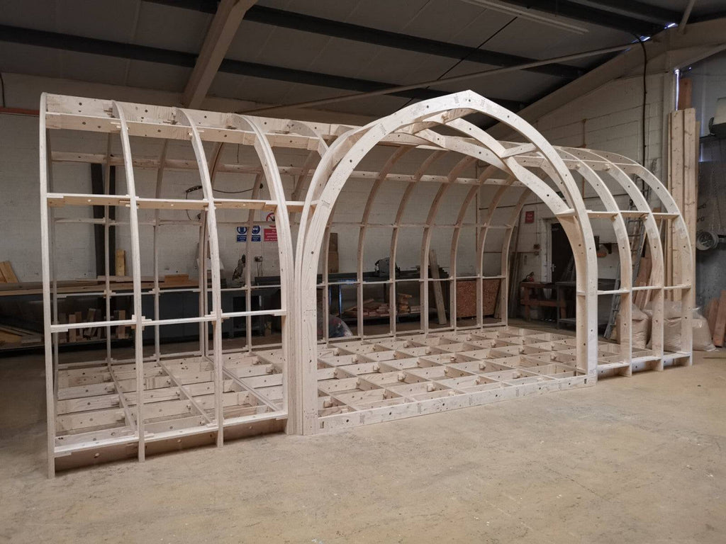 Shropshire CNC XL Centre Door Pod Frame Kit for modular buildings, 10m x 4m, showing the metal frame structure.
