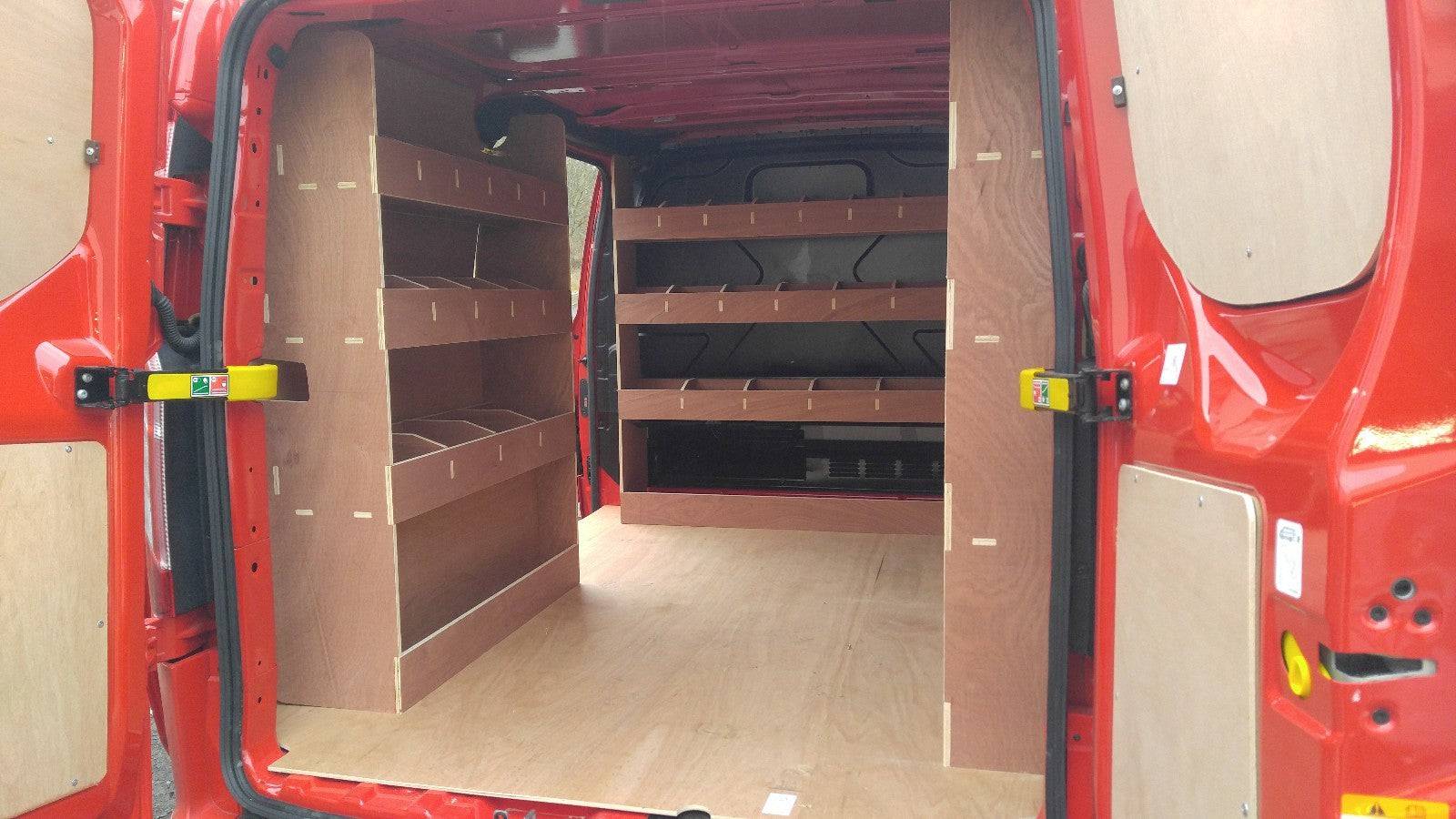 Ford Transit Custom SWB van shelving racking tool organiser for storage and organization inside the vehicle.