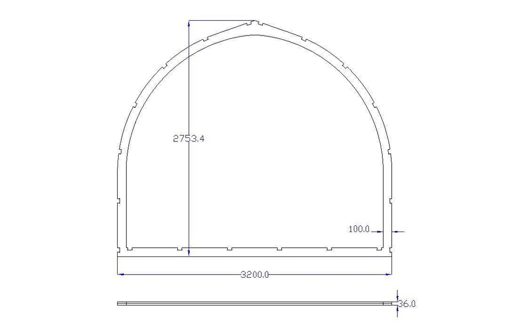 Shropshire CNC glamping pod frame arch kit with 3.2m modular building structure, showcasing metal frame components and construction details.