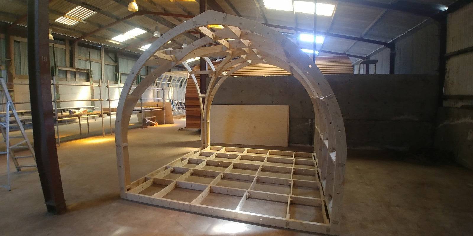 Shropshire CNC XL Center Door Pod Frame Kit for modular buildings, showing metal frame components and assembly details.