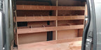 Vauxhall Vivaro MWB 2019 van racking with plywood shelving and storage compartments, designed for commercial vehicle organization.
