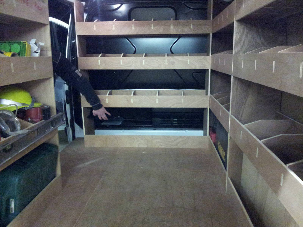 Ford Transit Custom SWB van shelving and racking tool organizer for 2012-2023, designed for efficient commercial vehicle storage.