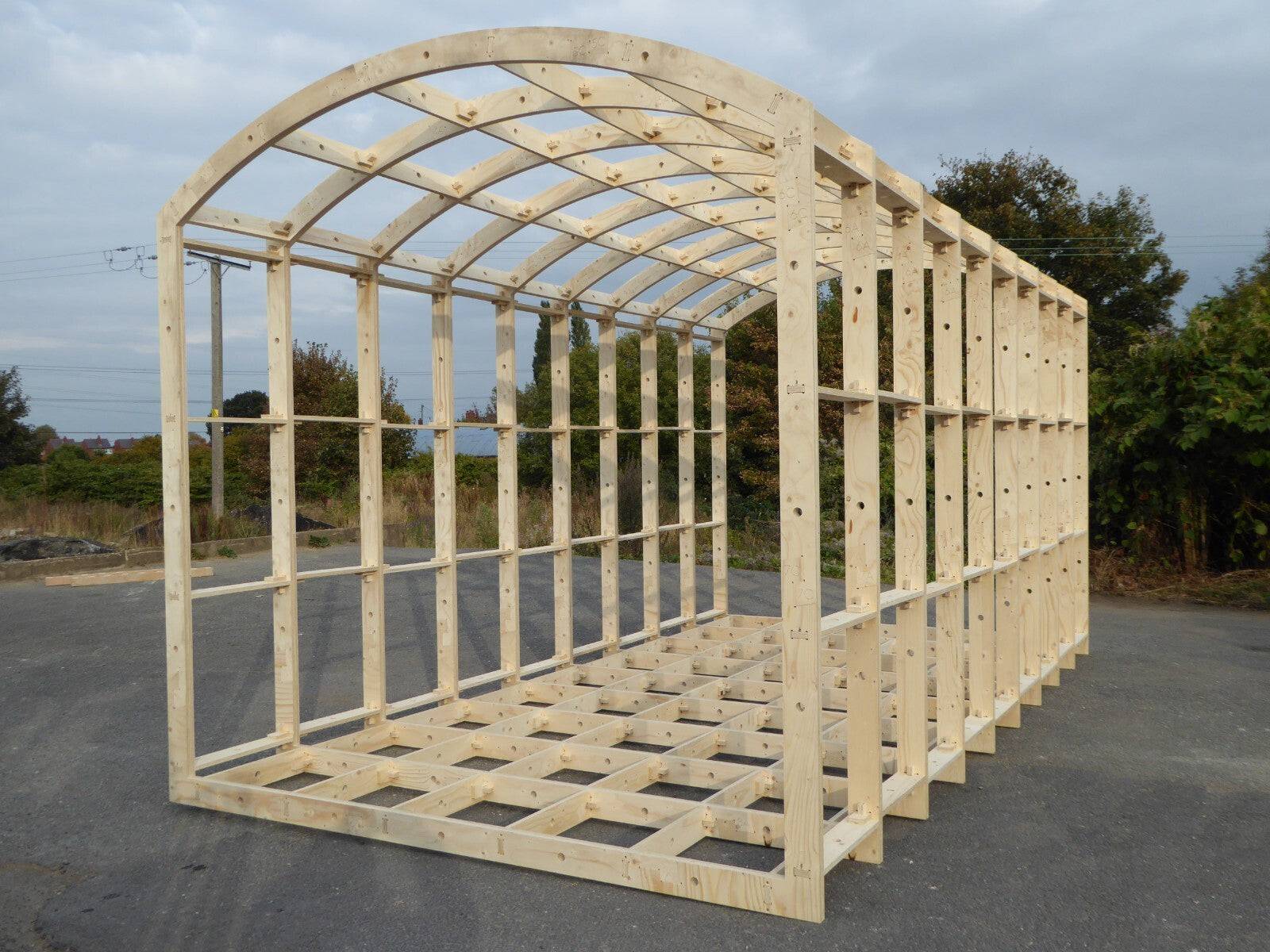Shropshire CNC Basic Shepherds Hut Frame Kit, 2.59m wide, modular building framework with timber components and metal connectors.