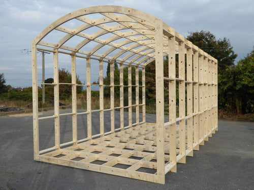 Shropshire CNC Basic Shepherds Hut Frame Kit, 2.59m wide, modular building framework with timber components and metal connectors.