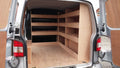 RS VW Transporter T5 T6 LWB triple van racking system with organized tool storage for commercial van interiors.