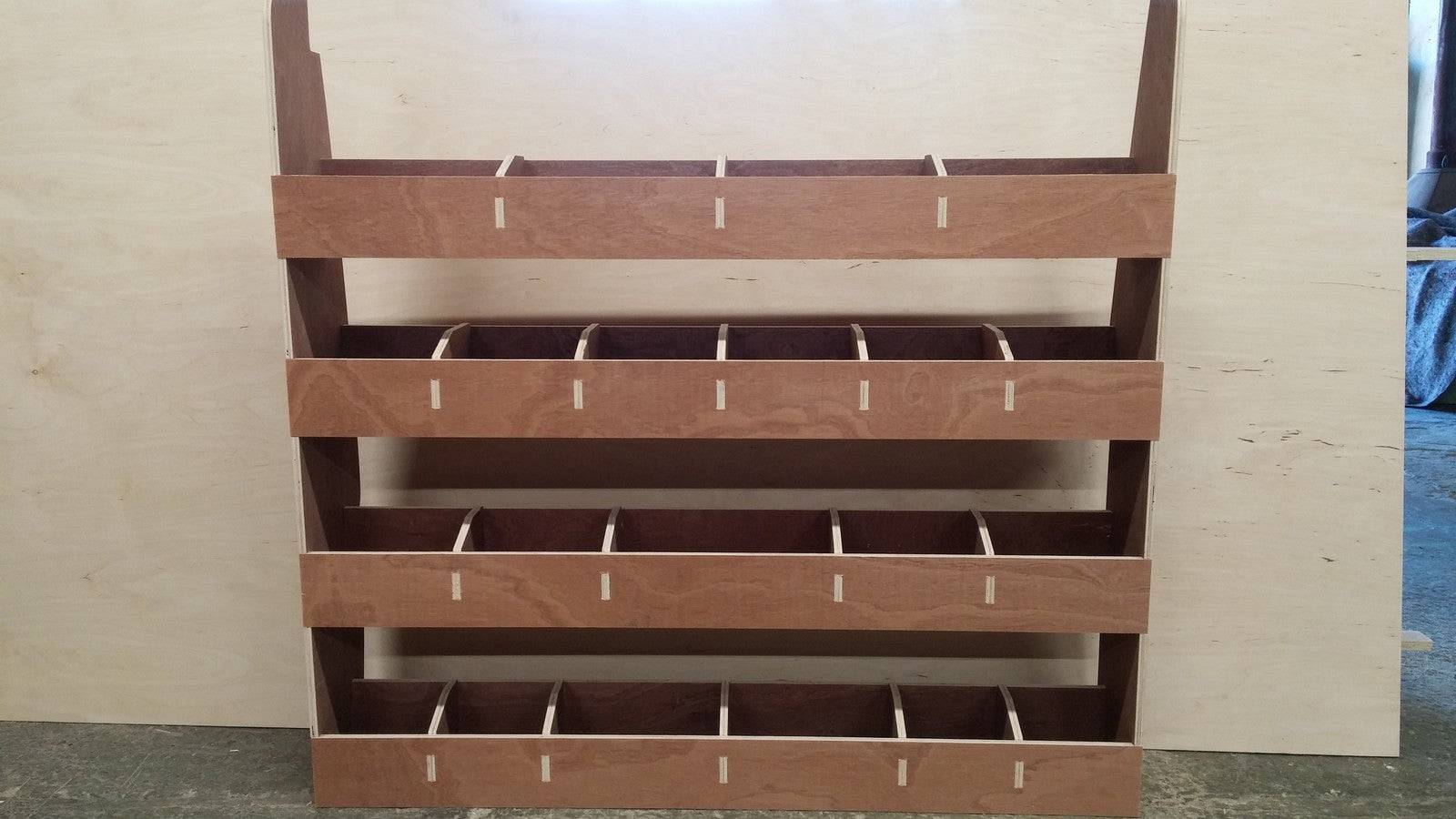 Peugeot Partner van racking with plywood shelving for tools, interior storage solution for commercial vehicle organization