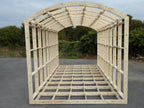 Modular shepherds hut frame kit by Shropshire CNC, 2.59m wide, showing metal framework for easy assembly and customization.