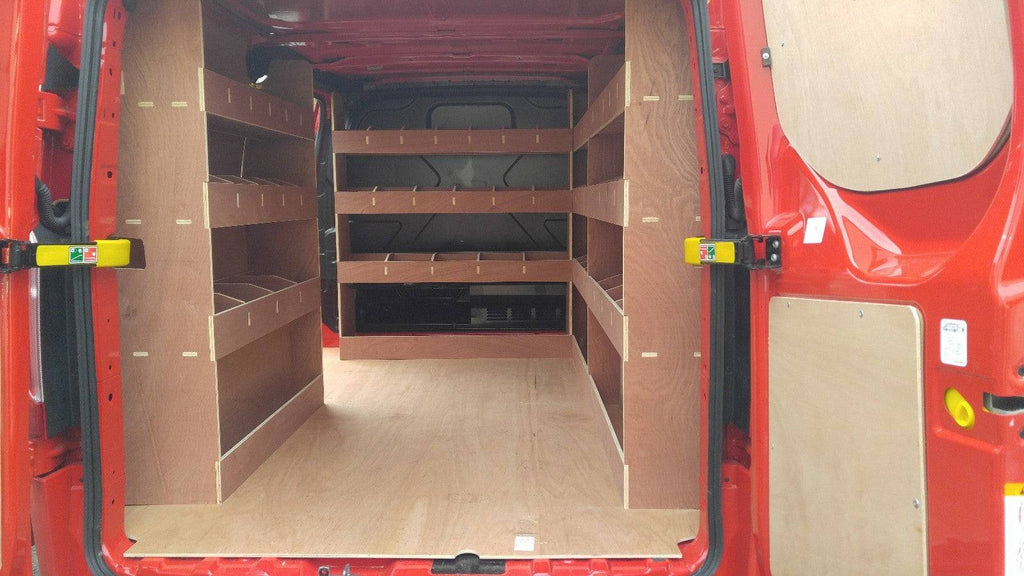 Ford Transit Custom SWB van shelving and racking tool organizer for 2012-2023, installed inside the vehicle's cargo area.