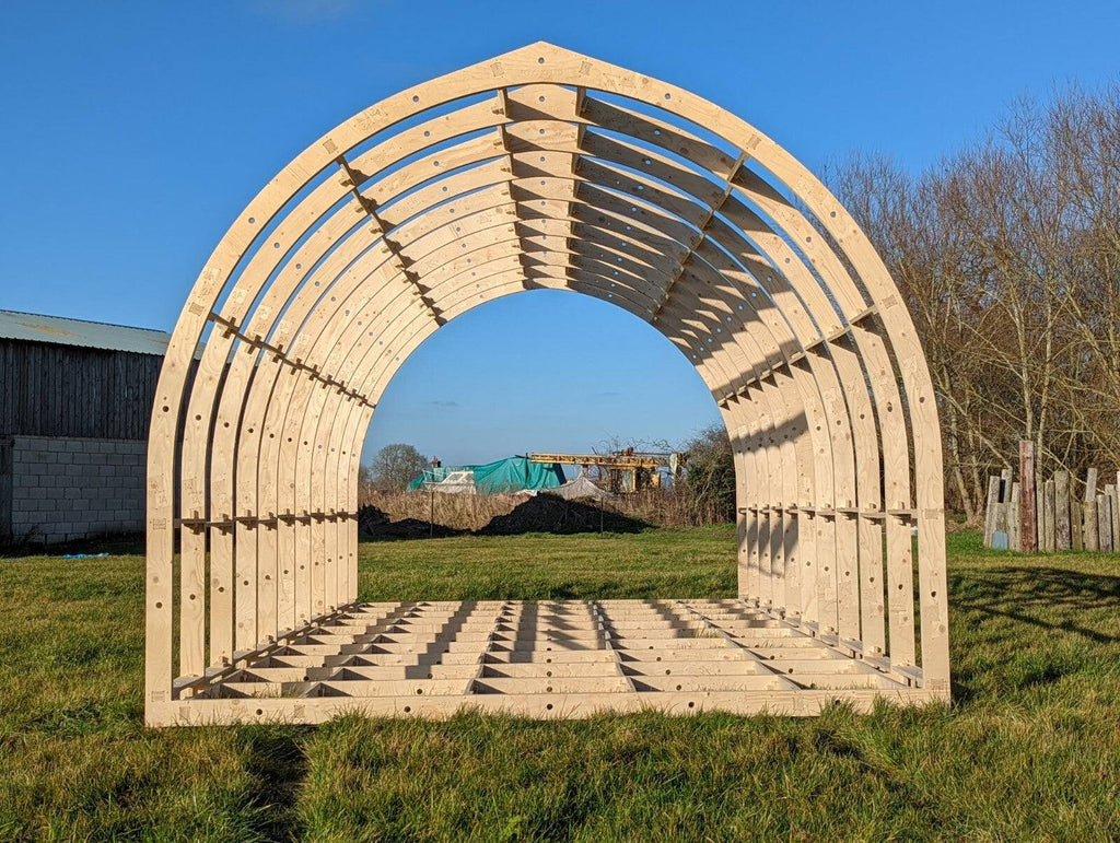 Shropshire CNC Pod Frame Kit 2.95m for modular building, showing metal frame components and assembly details.