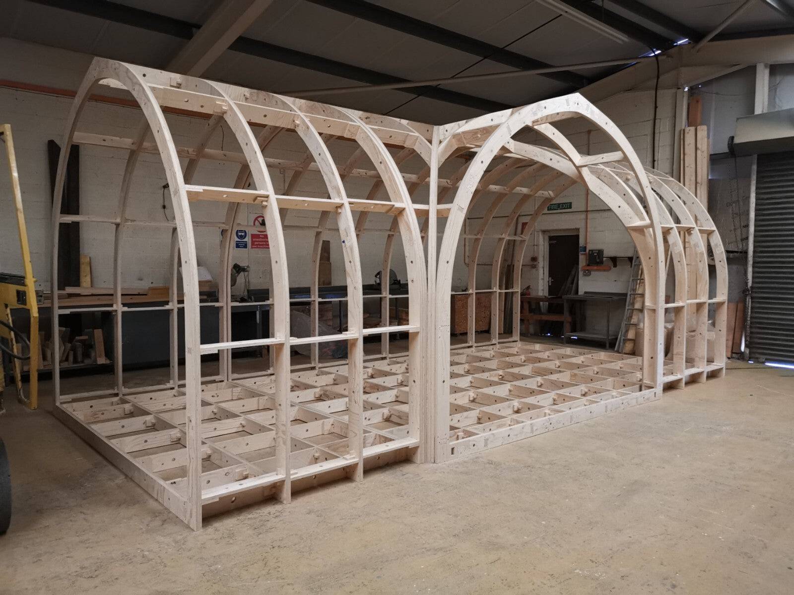 Shropshire CNC XL Centre Door Pod Frame Kit for modular building, 10m x 4m, showing metal frame components and assembly details.