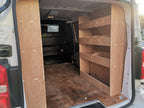 CNC Design Vauxhall Vivaro MWB 2019 rear van racking with plywood shelving for storage and organization.
