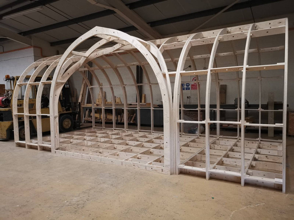 Shropshire CNC XL Centre Door Pod Frame Kit for modular buildings, showing the 10m by 4m metal frame structure.