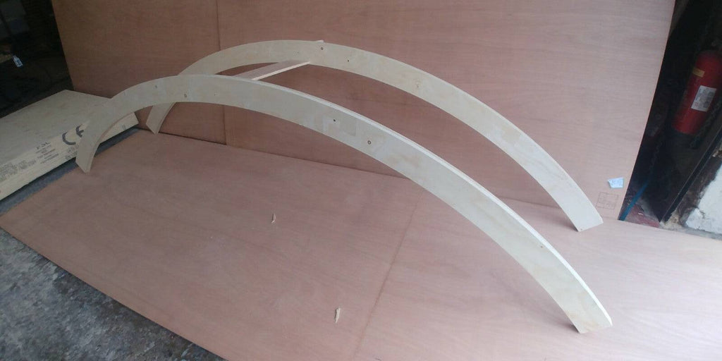Pair of Shepherds Hut rafters from Shropshire CNC, modular building components for outdoor structures and cabins.