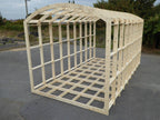 Modular shepherds hut frame kit by Shropshire CNC, 2.59m wide, showing assembled wooden frame for DIY building project.