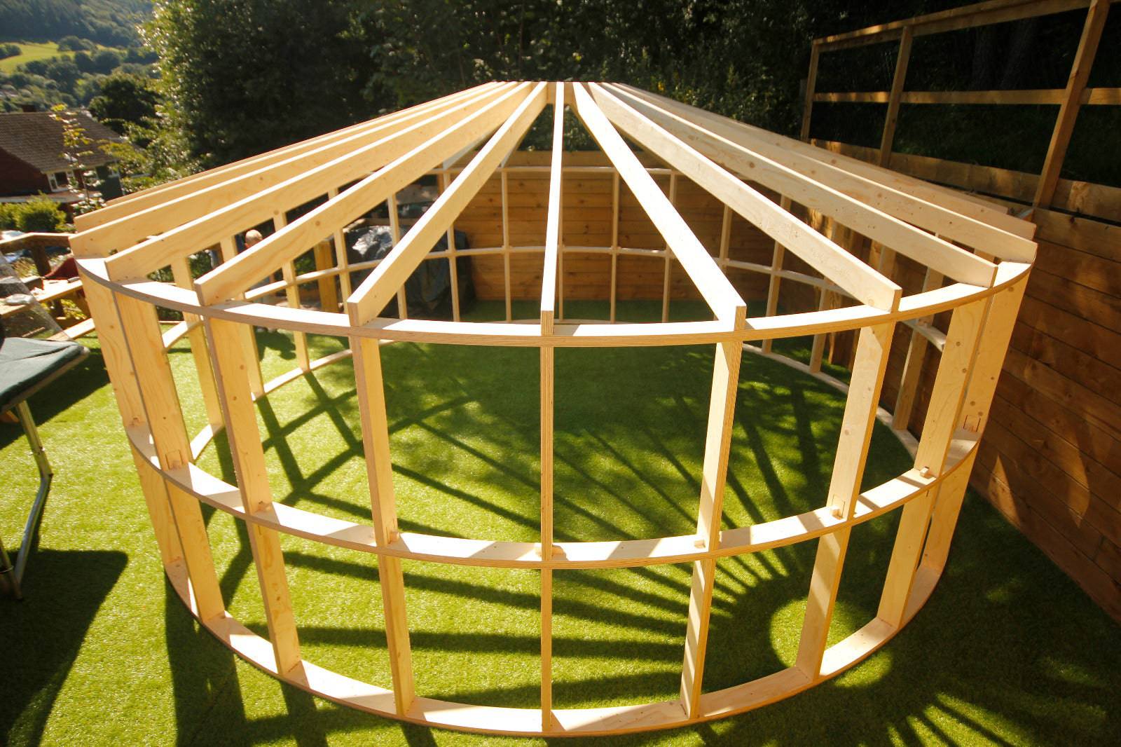 Shropshire CNC 4.2m Yurt Pod Frame Kit for modular buildings, featuring metal framework and structural components.