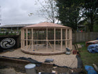 Shropshire CNC 4.2m Yurt Pod Frame Kit for modular buildings, showing metal support structure and assembly components.
