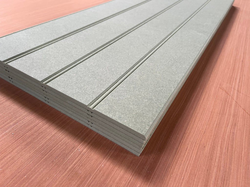 Shropshire CNC MDF 9mm Bead & Butt Wall Panel Kit showing assembled wall panels with bead detailing and smooth finish.