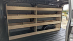Ford Transit Custom 2024 LWB van racking with double shelving system, installed inside the cargo area for organized storage.