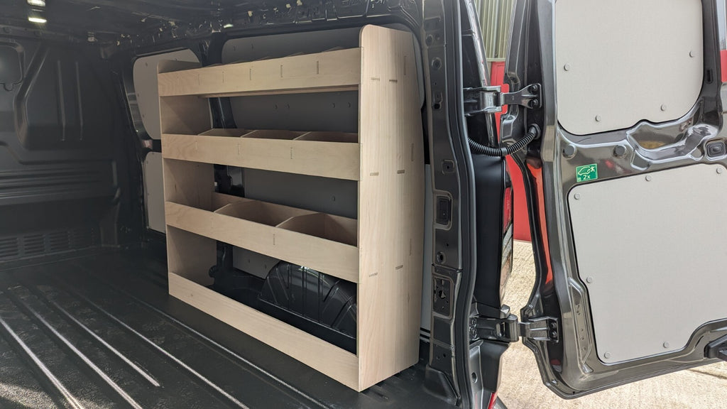 Ford Transit Custom 2024 LWB van rack and tool organiser for commercial vehicle storage and organisation.