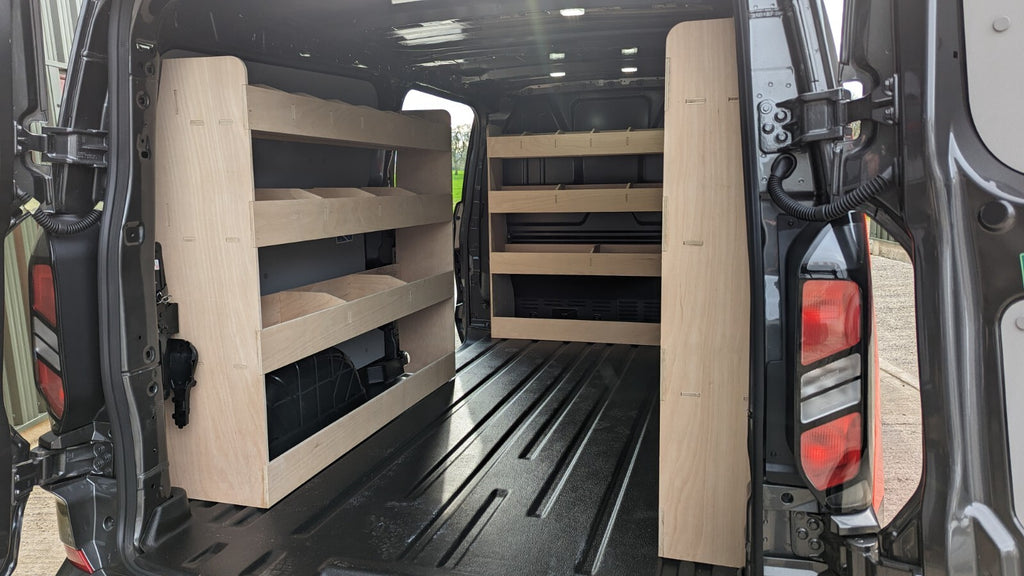 Set of four plywood panels for Ford Transit Custom LWB 2024 van, commercial vehicle parts and accessories.