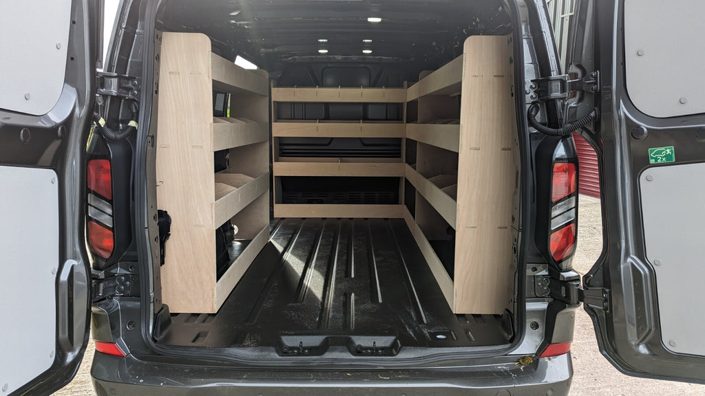 Full set of four plywood van side panels for Ford Transit Custom LWB 2024 commercial vehicle parts.