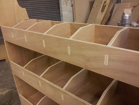 Ford Custom LWB Van racking with plywood shelving and storage accessories for commercial vehicle organization.