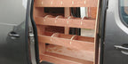 RS Peugeot Expert MWB 2016 van racking with triple units and plywood shelving for commercial van interior organization.