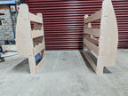 RS VW Caddy SWB van racking and shelving for tool storage, showing off-side and near-side compartments in a commercial vehicle.