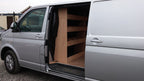 RS VW Transporter T5 T6 SWB van racking system with tool storage organiser for commercial vehicle van interior.