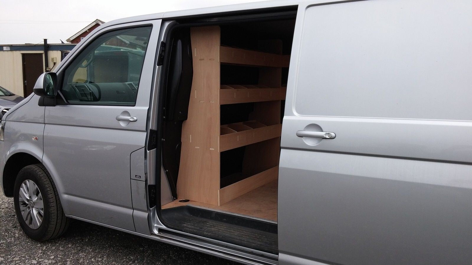 RS VW Transporter T5 T6 SWB van racking system with tool storage organiser for commercial vehicle van interior.