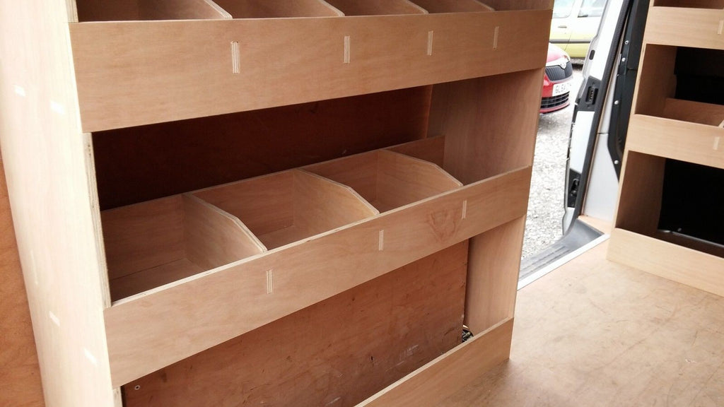 RS VW Transporter T5 T6 SWB van racking system with tool storage and organiser for commercial vehicle van parts.