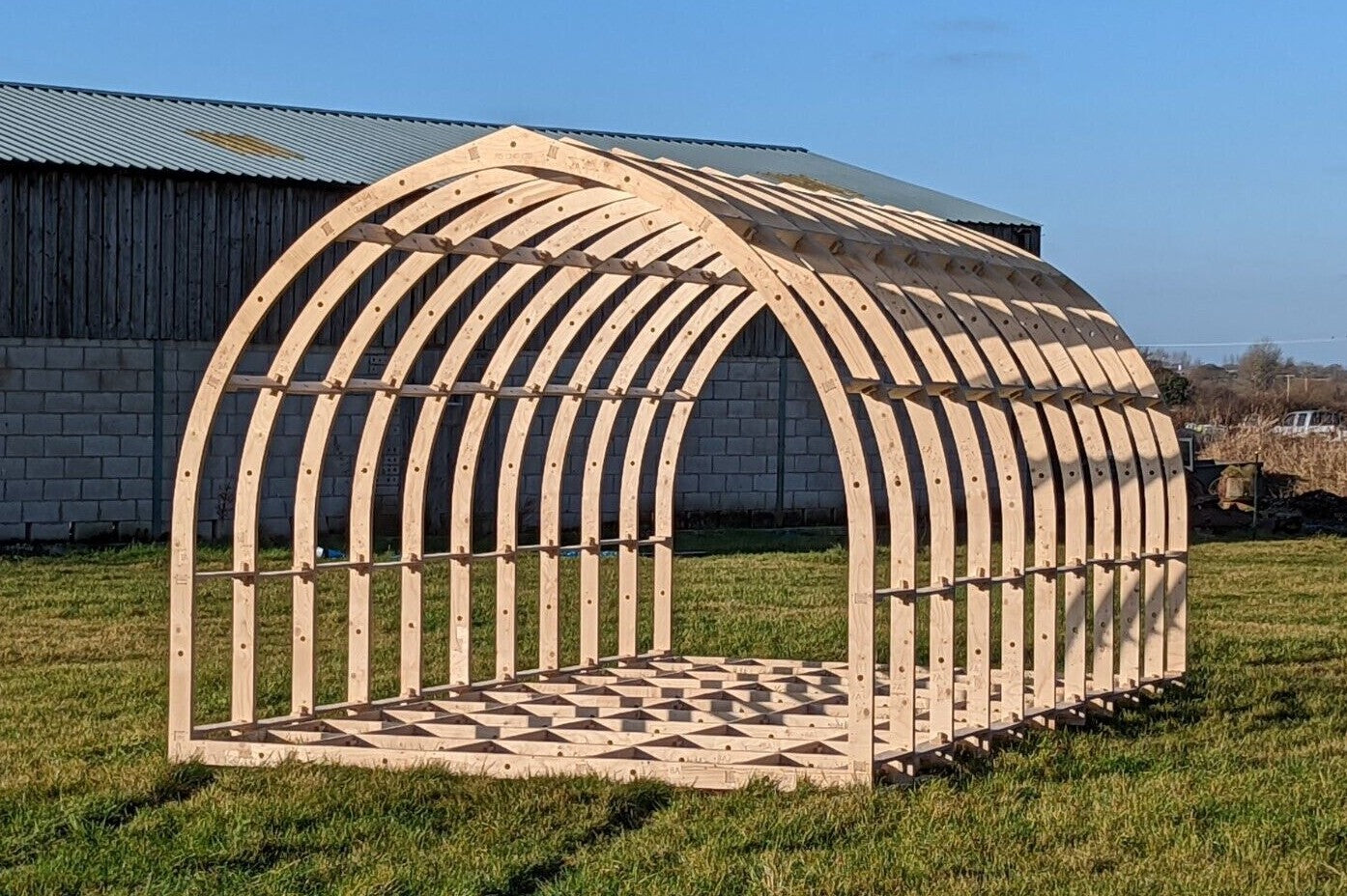 Shropshire CNC glamping pod frame kit, 2.85m wide, modular building structure with wooden frame components.
