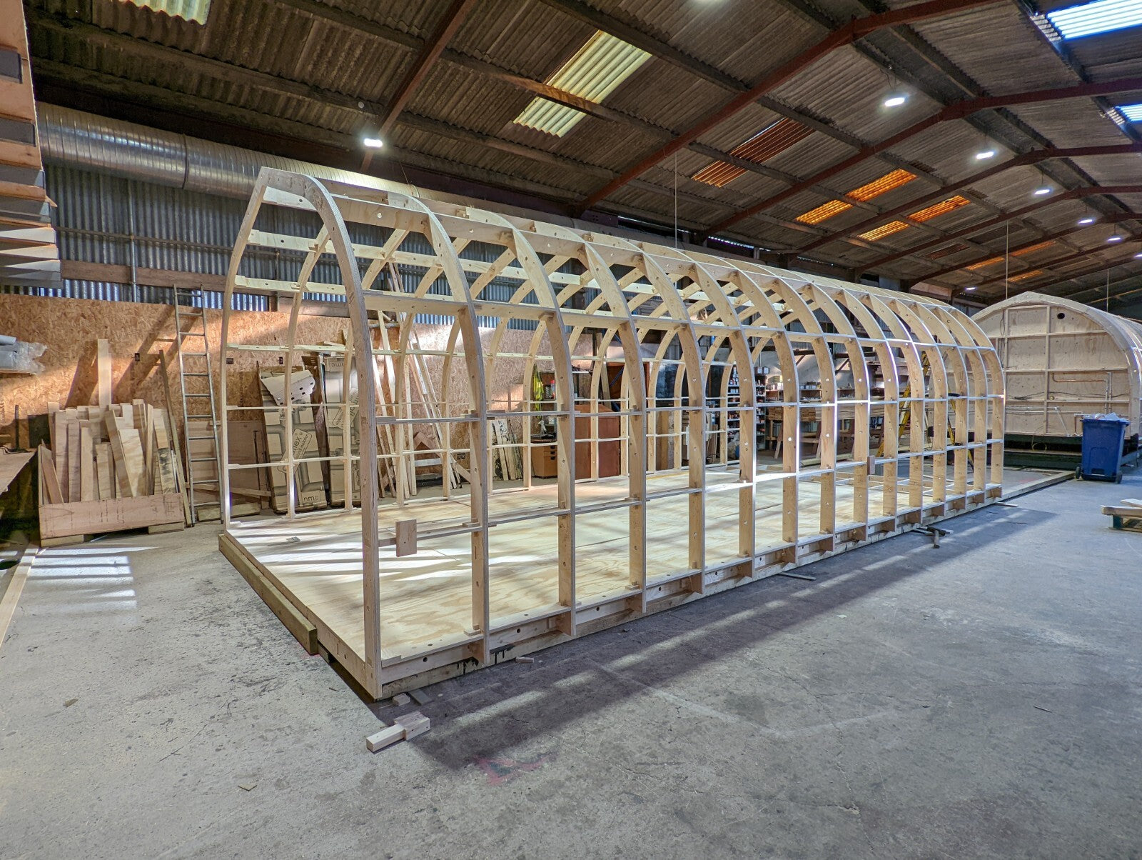 Shropshire CNC Glamping Pod Frame Kit, 3.2m wide, modular building structure with metal framework for outdoor accommodation.