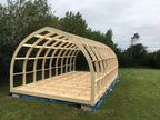 Wide 7.2m x 3.5m Shropshire CNC glamping pod frame kit for modular building structures, shown in a detailed view.