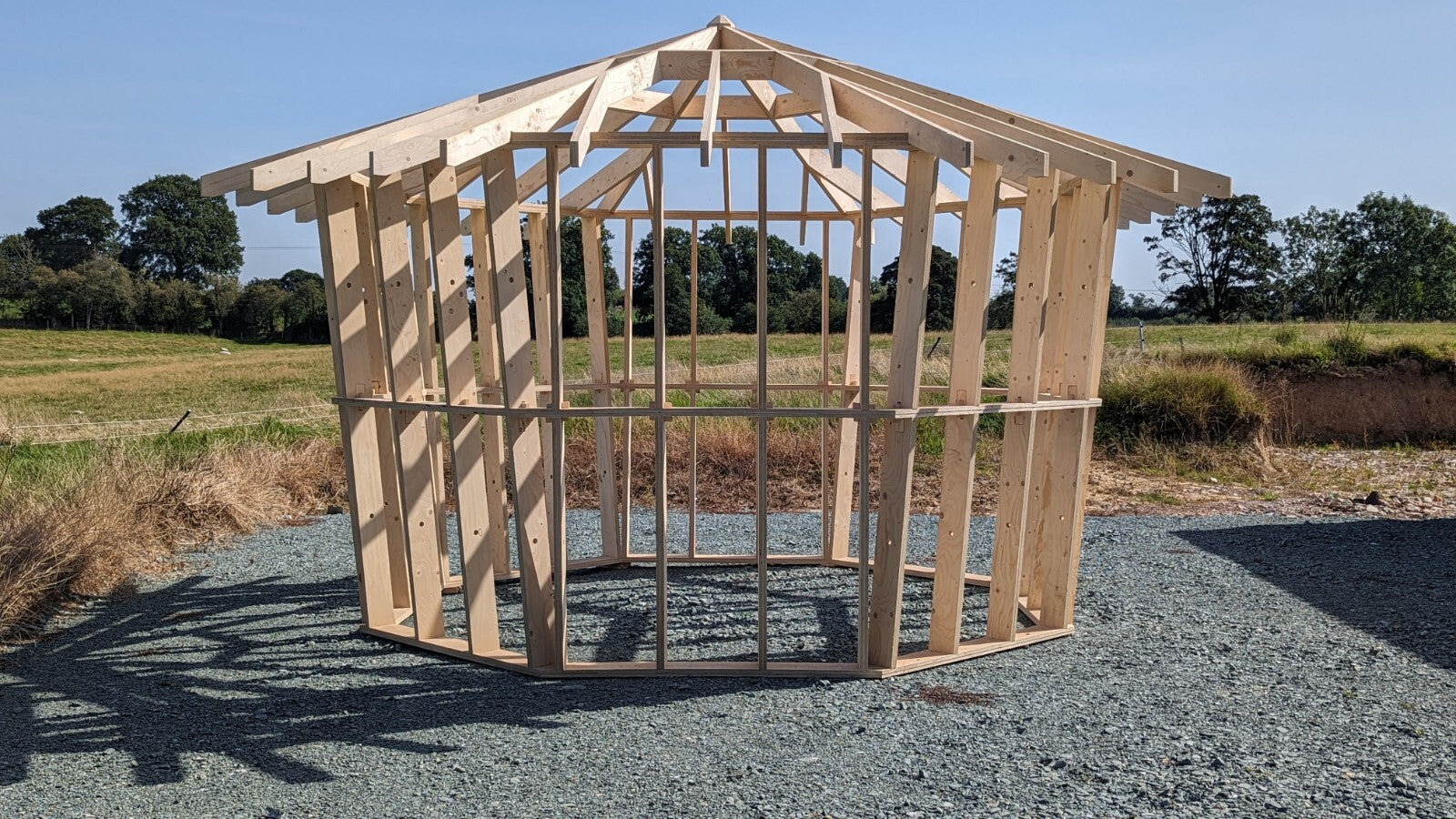 Shropshire CNC Octo Pod Frame Kit 4.0m, modular building framework with metal components and structural elements.