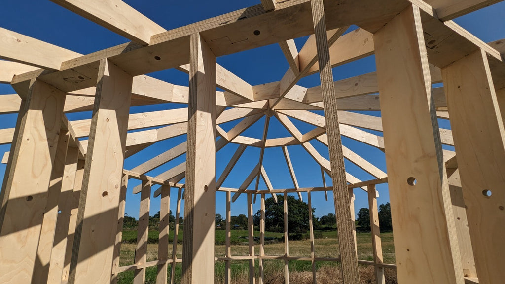 Shropshire CNC Octo Pod Frame Kit 4.0m, modular building structure with metal framework and assembly components.