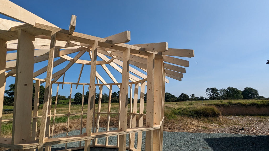 Shropshire CNC Octo Pod Frame Kit 4.0m, modular building structure with metal frame and panels for customizable outdoor space.