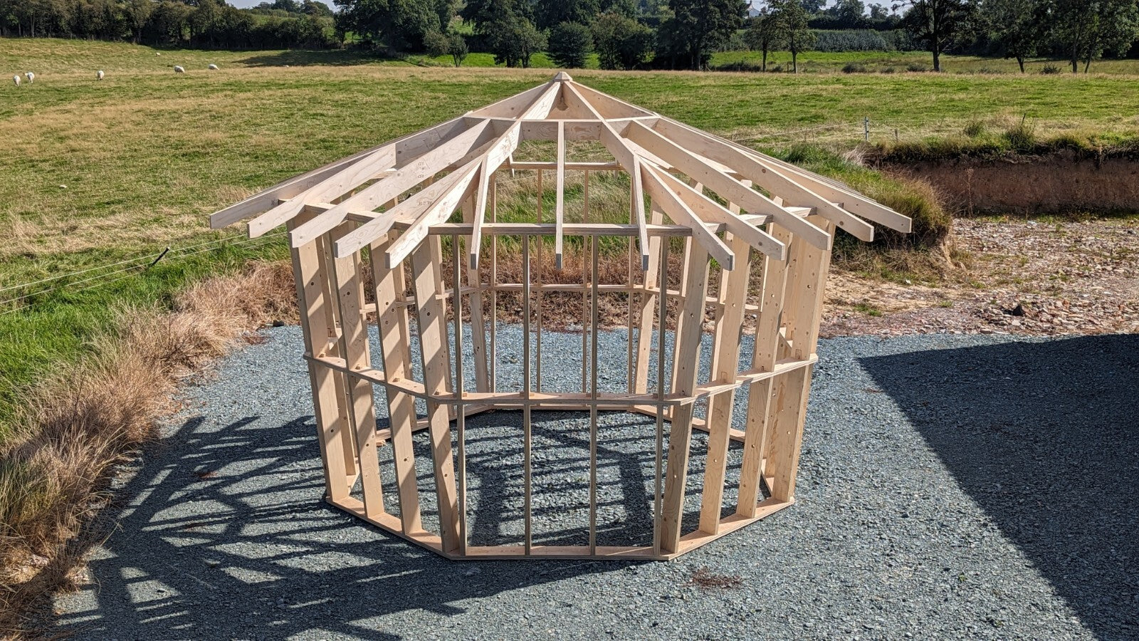 Shropshire CNC Octo Pod Frame Kit 4.0m modular building structure with metal frame and panels, ready for assembly.