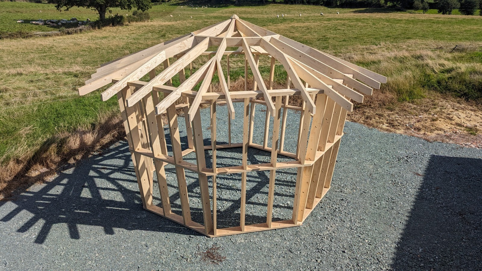 Shropshire CNC Octo Pod Frame Kit 4.0m for modular buildings, showing assembled lightweight metal frame structure.
