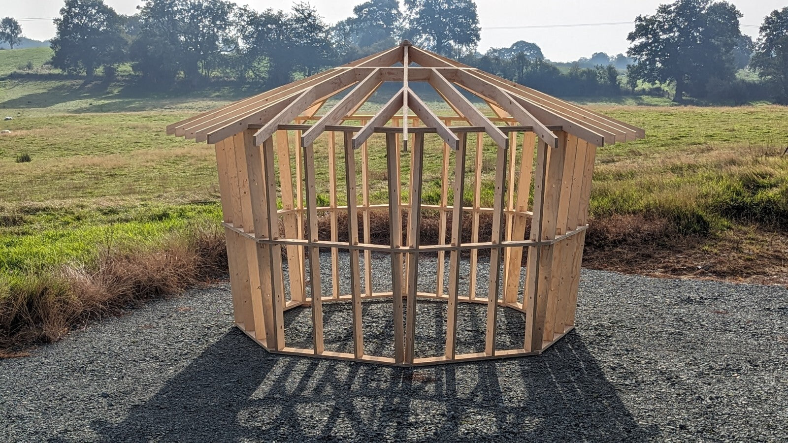 Shropshire CNC Octo Pod Frame Kit 4.0m modular building with metal framing and structural components.